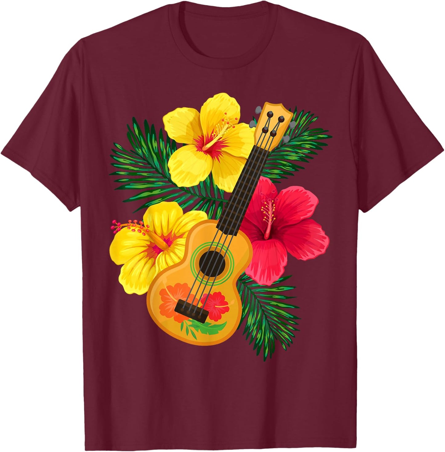 Hawaiian Ukulele Retro Uke Hibiscus T-Shirt - T-Shirt | Maroon