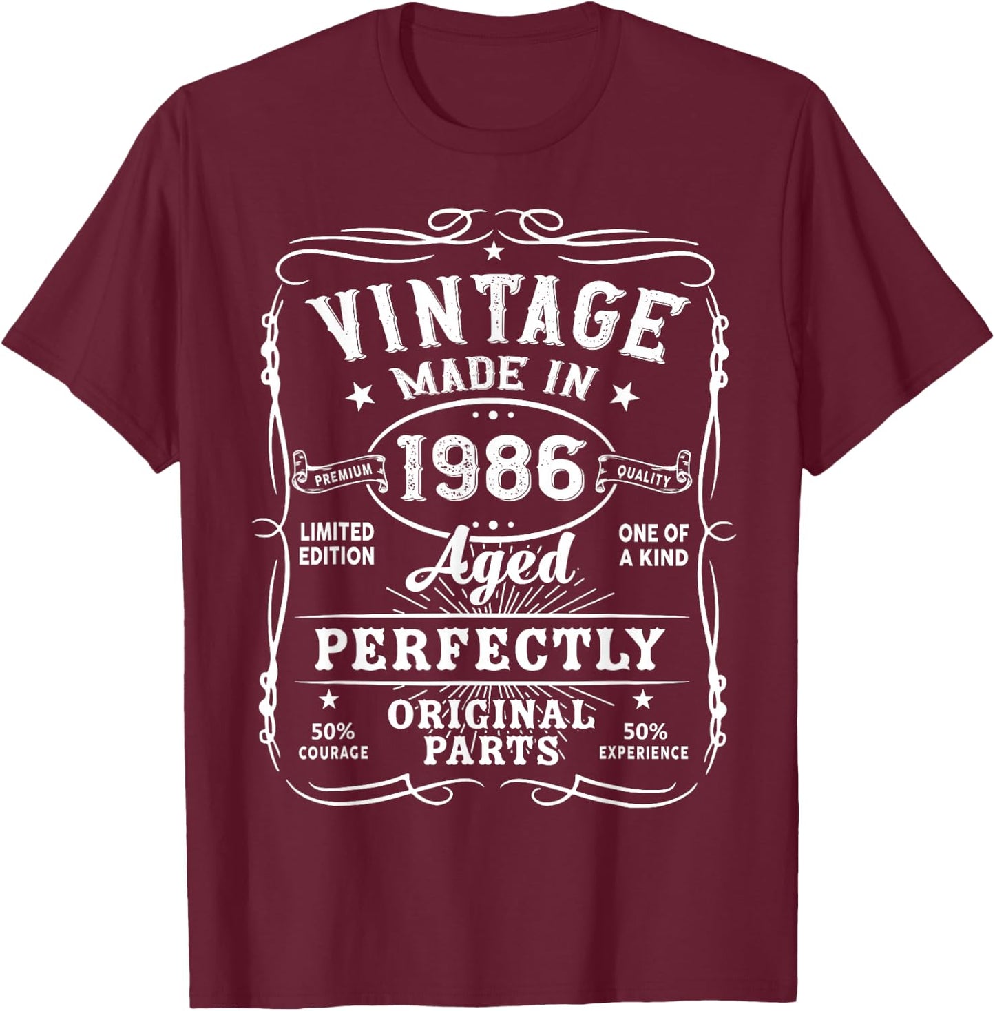 Vintage Made In 1986 Aged Perfectly Premium Original Parts T-Shirt - T-Shirt | Maroon