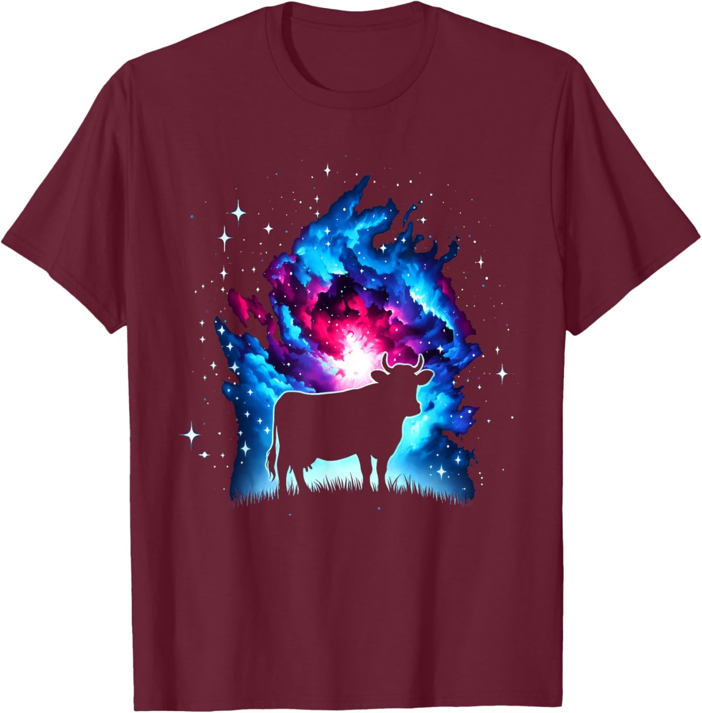 Cool Cosmic Cow Galaxy Graphic Space Art T-Shirt - T-Shirt | Maroon
