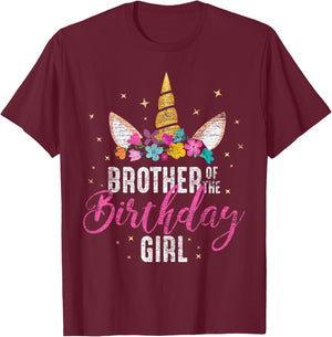 Brother Of The Birthday Girl Sibling Gift Unicorn Birthday T-Shirt - T-Shirt | Maroon
