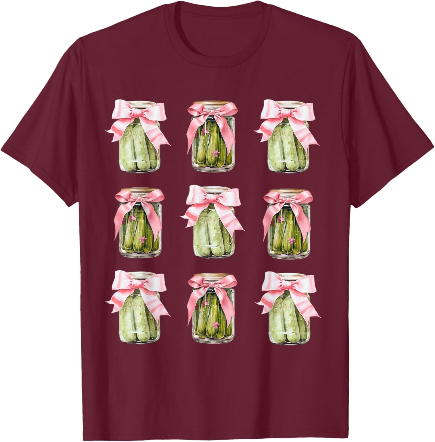 Pickle Jar Women Coquette Bow Pickle Party Birthday Girl T-Shirt - T-Shirt | Maroon
