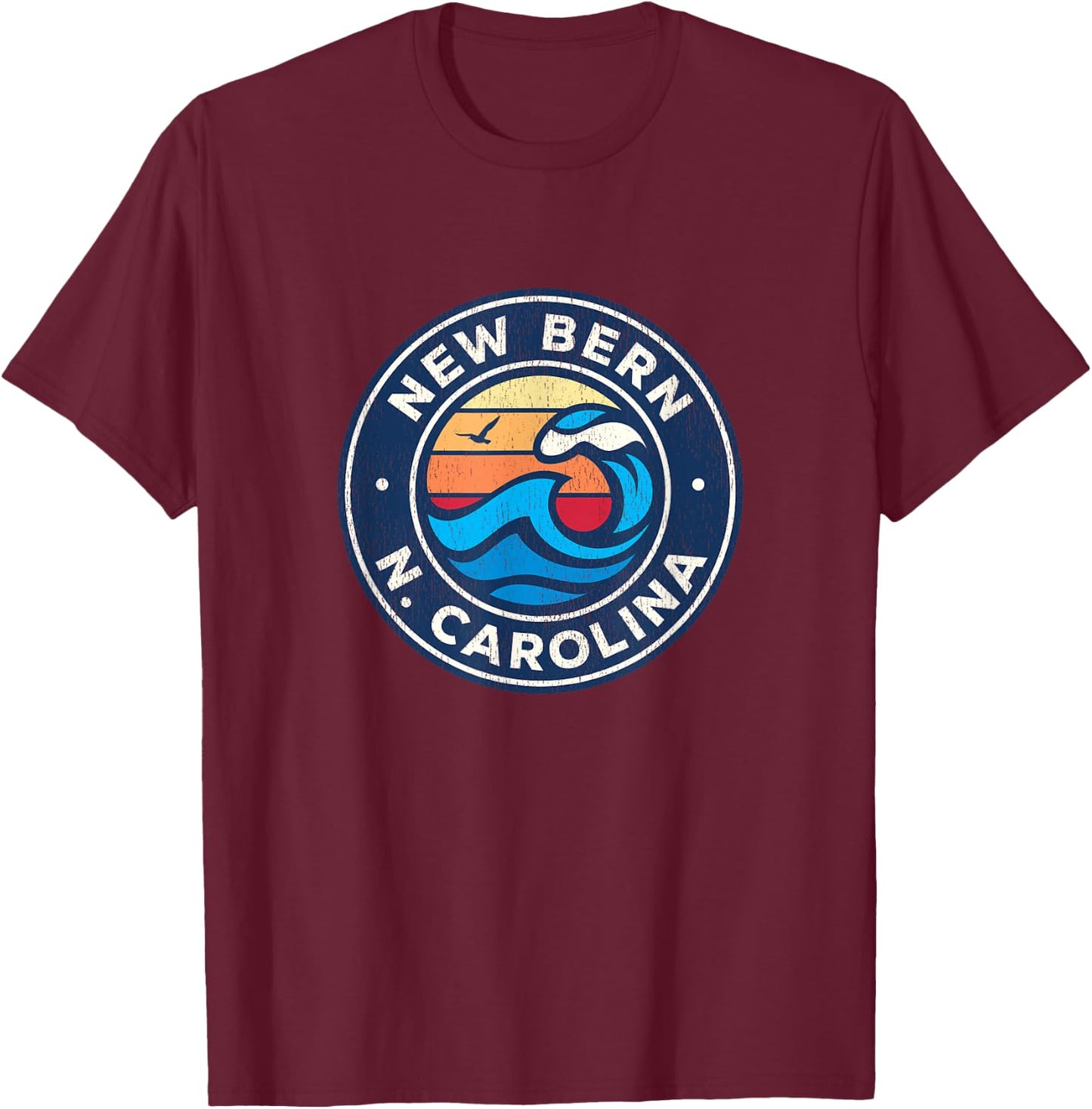 New Bern North Carolina NC Vintage Nautical Waves Design T-Shirt - T-Shirt | Maroon