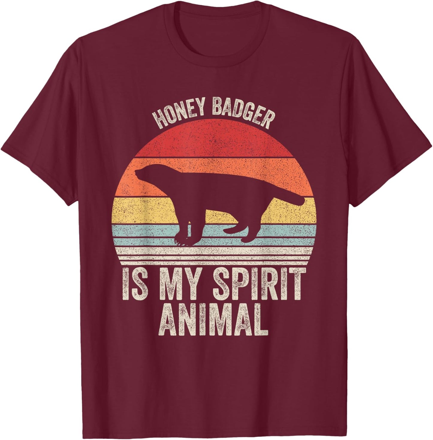 Vintage Retro Honey Badger Is My Spirit Animal T-Shirt - T-Shirt | Maroon