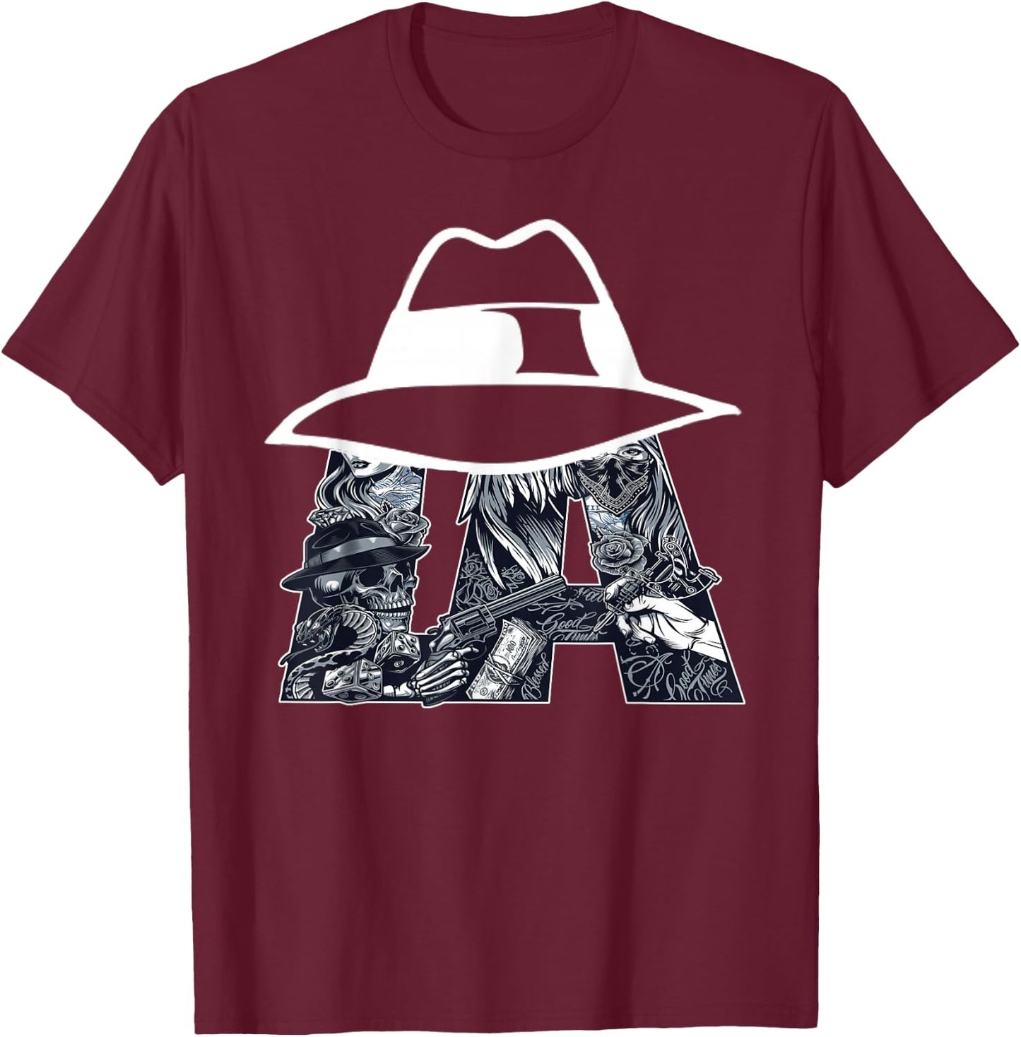 Men's Lowrider Hat LA Chicano Cholo Los Angeles Lowrider T-Shirt - T-Shirt | Maroon