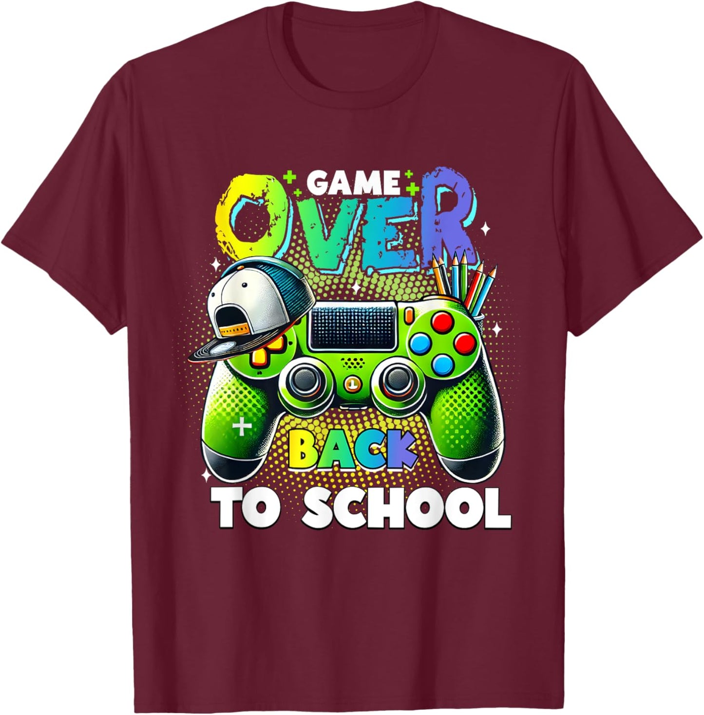 Back To School For Boys, Men Game Over Back To School Funny T-Shirt - T-Shirt | Maroon