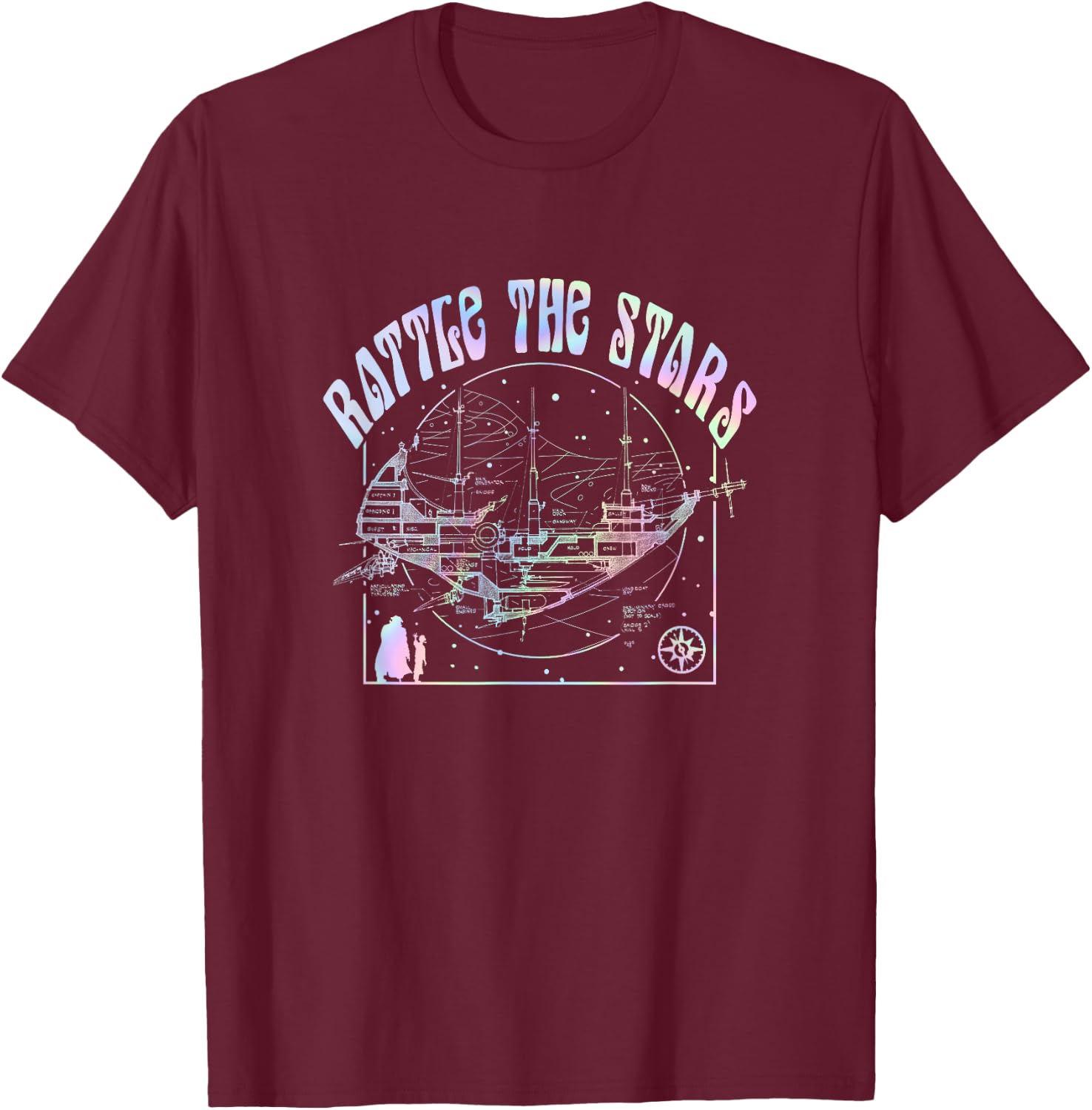 Disney Treasure Planet Vintage Rattle The Stars Rainbow Neon T-Shirt - T-Shirt | Maroon