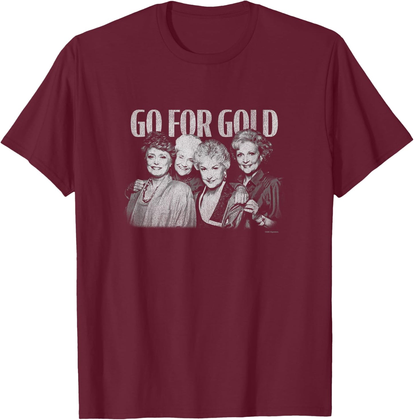 The Golden Girls Go For Gold Vintage Group Shot Chest Logo T-Shirt - T-Shirt | Maroon