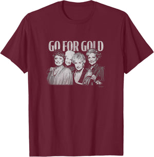 The Golden Girls Go For Gold Vintage Group Shot Chest Logo T-Shirt - T-Shirt | Maroon