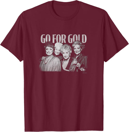 The Golden Girls Go For Gold Vintage Group Shot Chest Logo T-Shirt - T-Shirt | Maroon