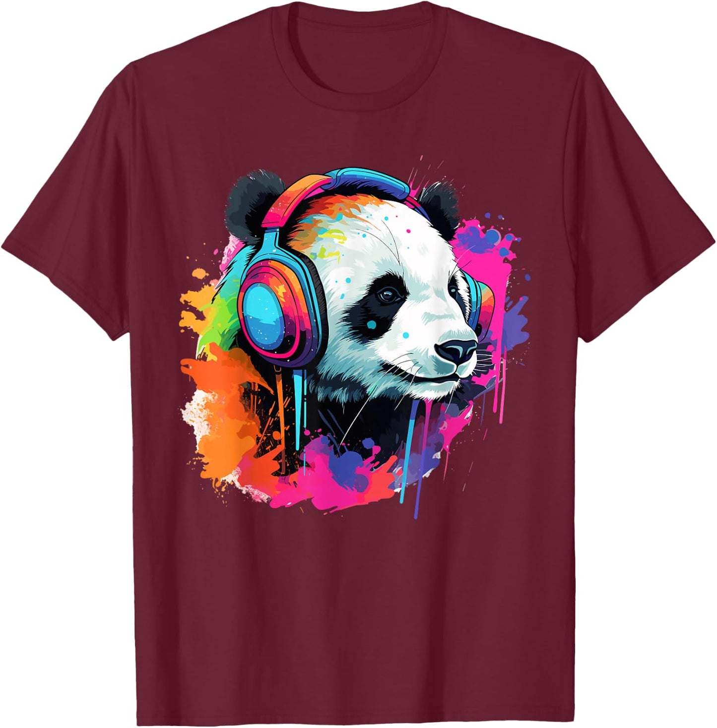 Panda Bear DJ with Headphones and Sunglasses Grafitti T-Shirt - T-Shirt | Maroon