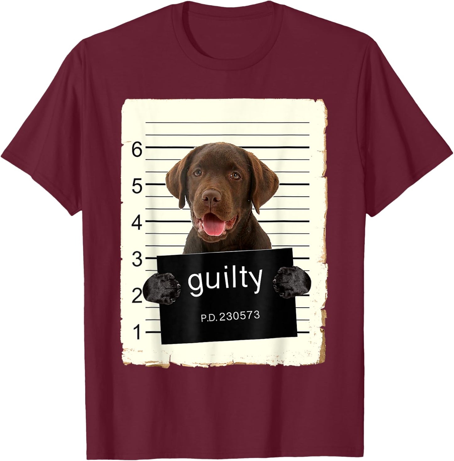 Chocolate lab Labrador Dog Mug Shot Bad Dog With Guilty T-Shirt - T-Shirt | Maroon