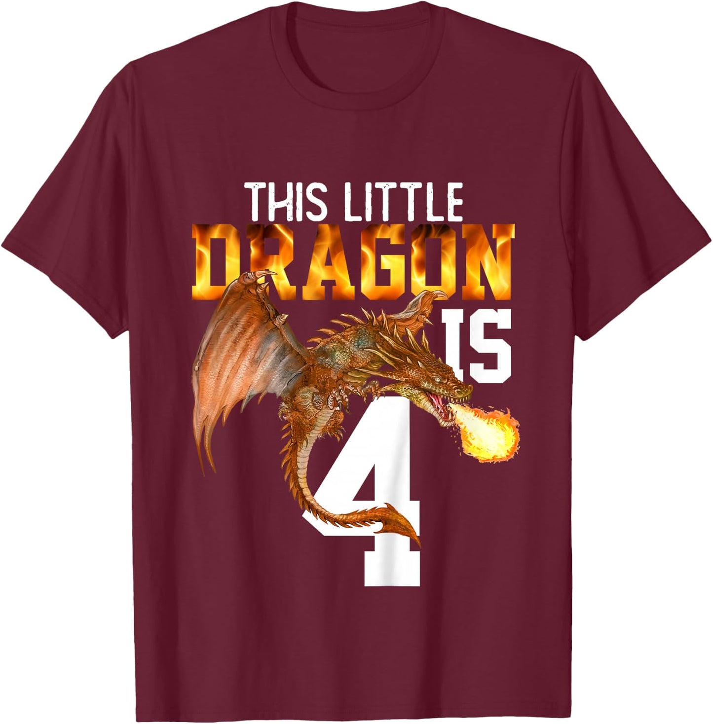 Turning 4 Year Old Birthday Gift Boy Dragon 4th Bday Girl T-Shirt - T-Shirt | Maroon