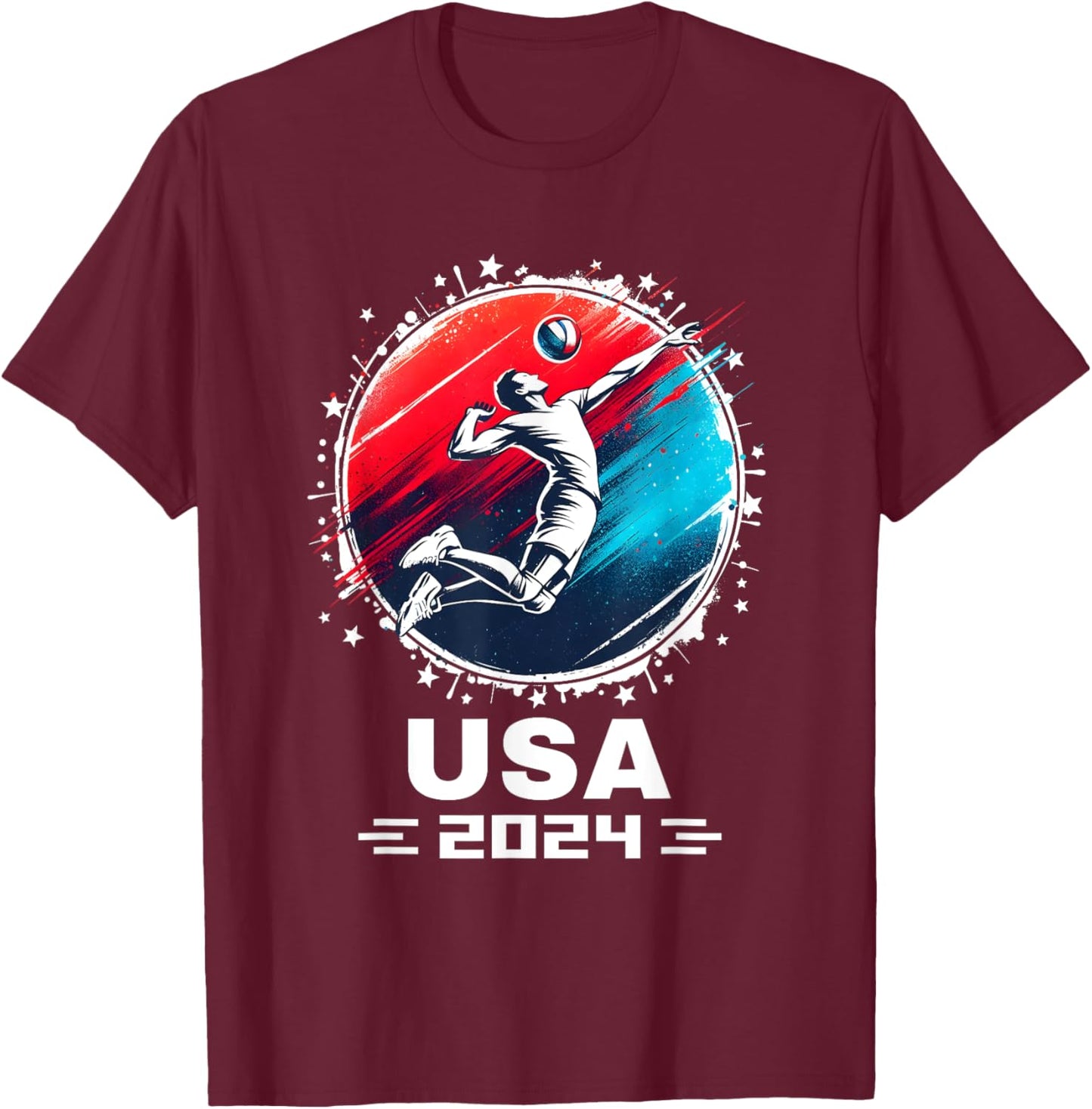 Volleyball Team 2024 Volleyball Apparel 2024 USA Team 2024 T-Shirt - T-Shirt | Maroon