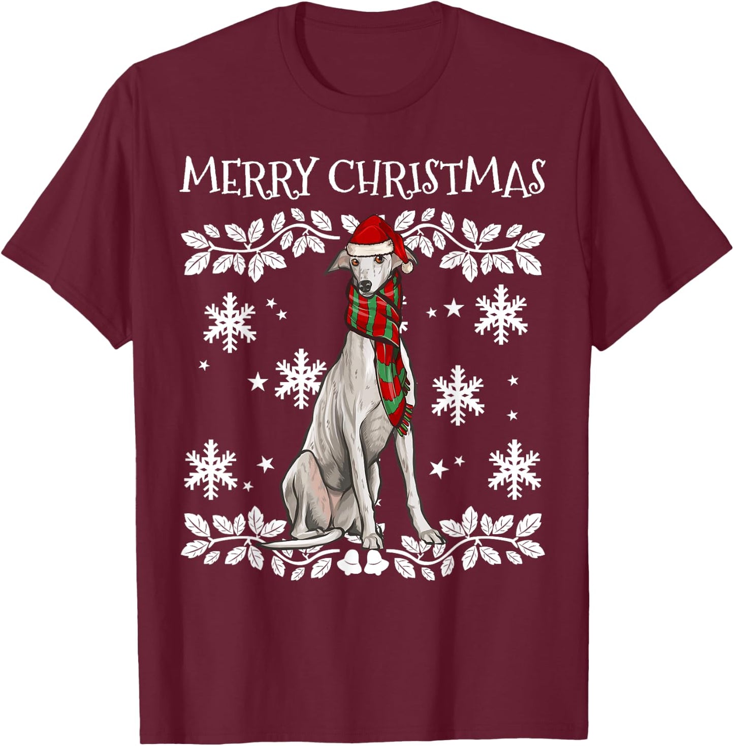 Merry Christmas Ornament Greyhound Xmas Santa T-Shirt - T-Shirt | Maroon