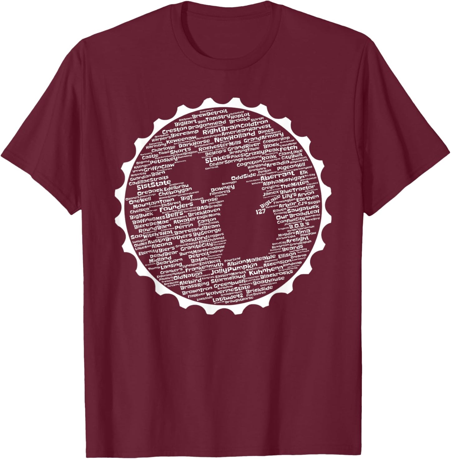 Cracked Toad Design Co. Michigan Breweries - -Adults, Black, Small T-Shirt - T-Shirt | Maroon