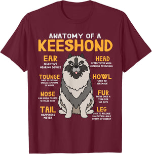 Keeshond Anatomy Funny Dog Mum Dad Gift T-Shirt - T-Shirt | Maroon