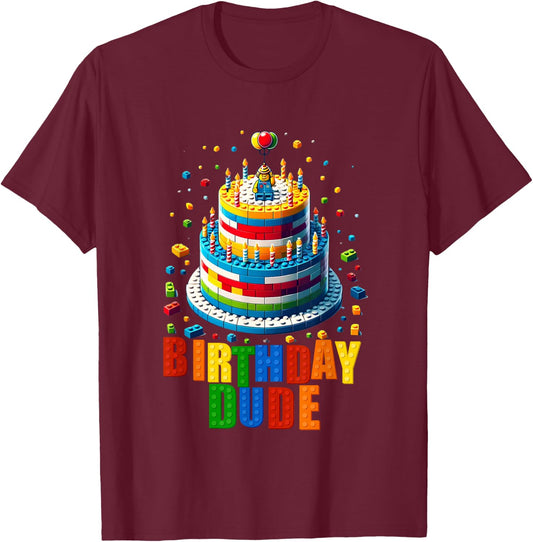 Building Bricks Cake Birthday Dude Master Builder T-Shirt - T-Shirt | Maroon