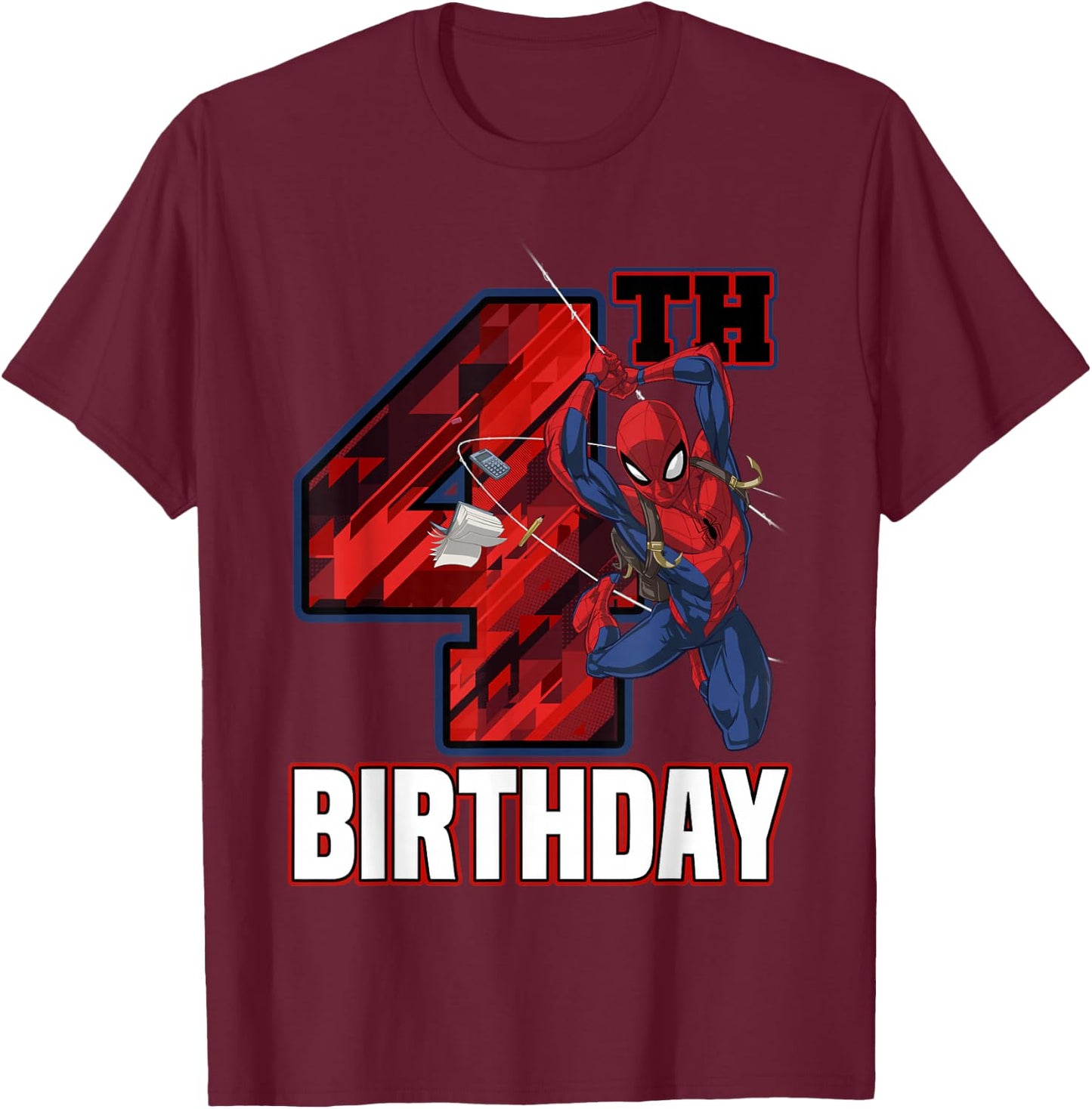 Marvel Spider-Man Web Swing 4th Birthday T-Shirt - T-Shirt | Maroon