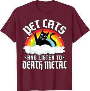 Rainbow Satan Goth Pet Cats and Listen to Death Metal Cat T-Shirt - T-Shirt | Maroon