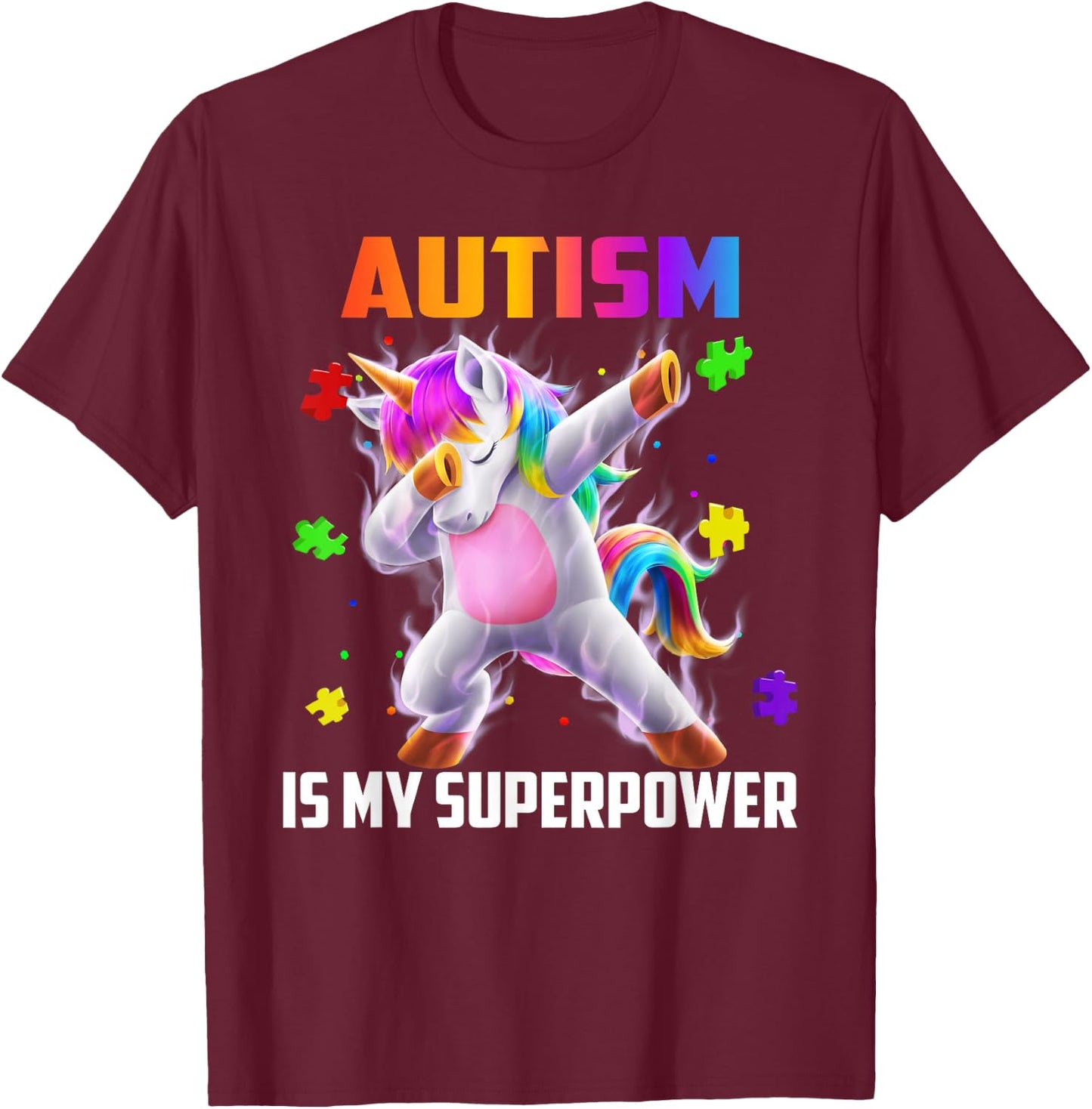Autism Is My Superpower Dabbing Unicorn Gift Kids Boys Girls T-Shirt - T-Shirt | Maroon