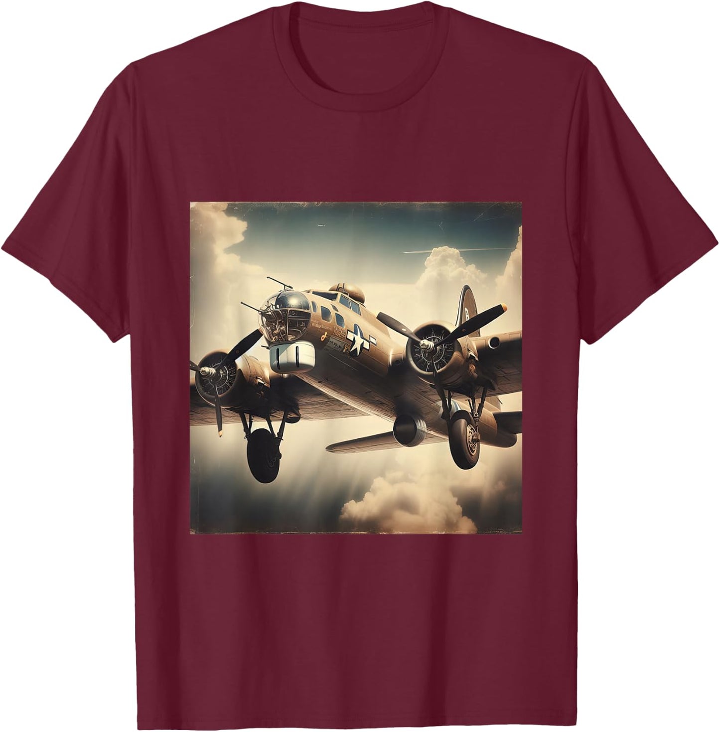 B 17 Flying Fortress USA WW2 Warplane T-Shirt - T-Shirt | Maroon