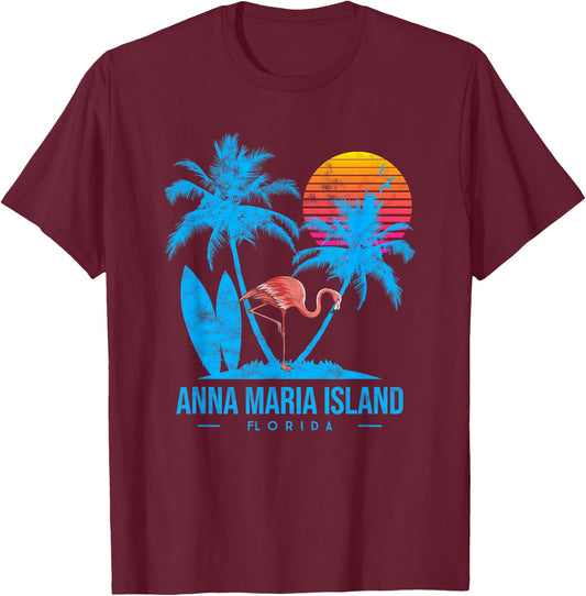 Anna Maria Island, Florida, FL. Palm trees sunset T-Shirt - T-Shirt | Maroon