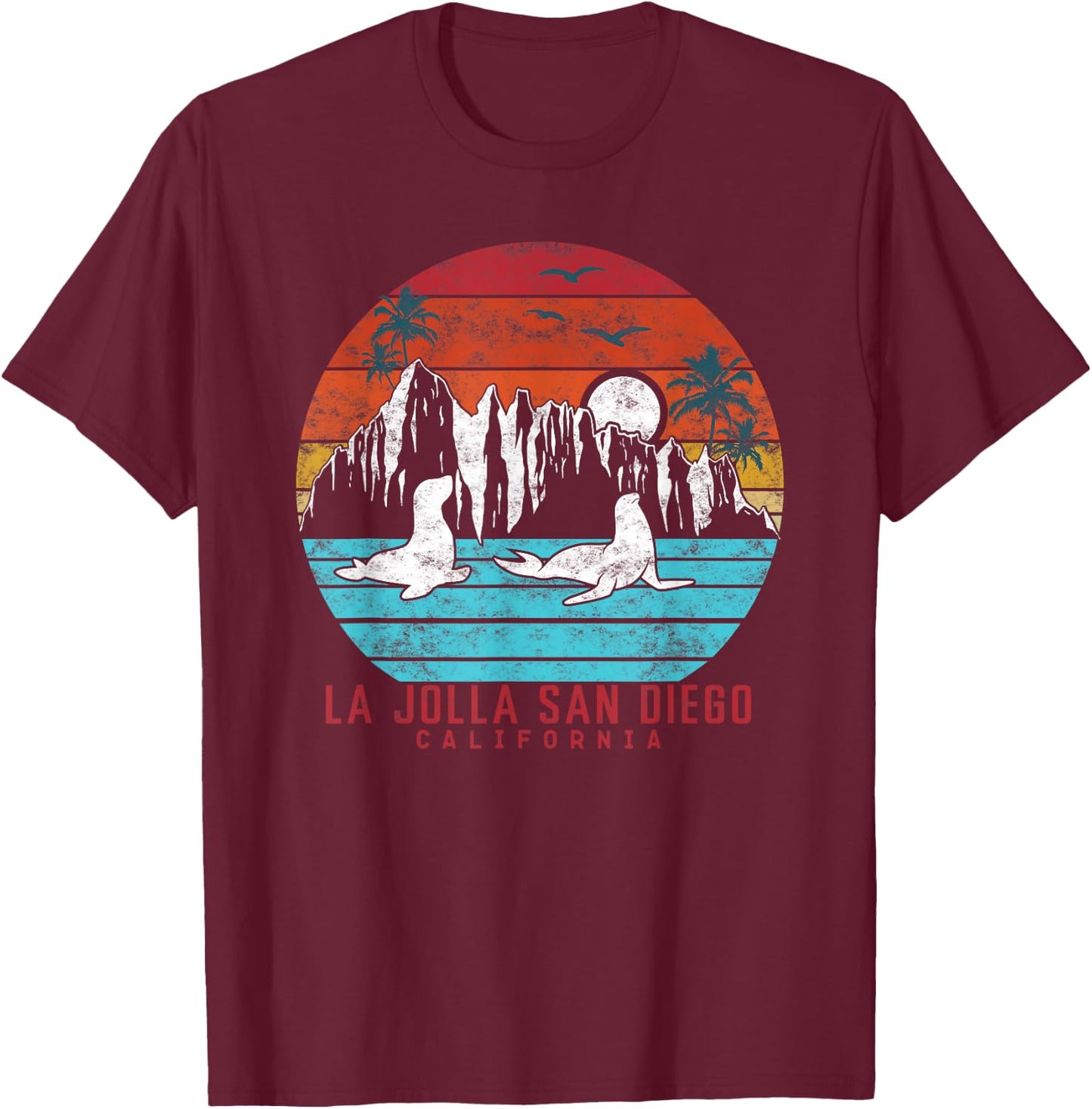 La Jolla San Diego Retro California Beach Summer vacation T-Shirt - T-Shirt | Maroon