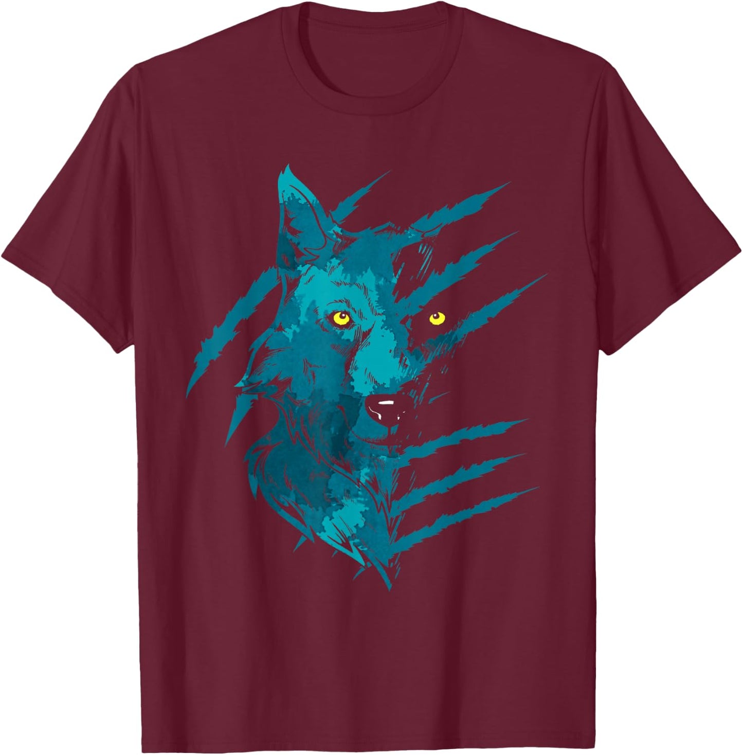 Predator Forest Animal Nature Wild Animal Night Animal Motif Wolf T-Shirt - T-Shirt | Maroon