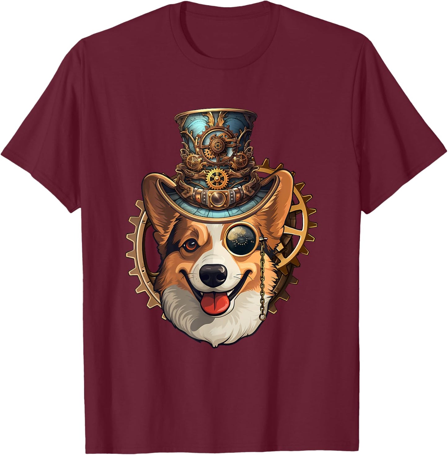 Victorian Steampunk Corgi, Funny Corgi T-Shirt - T-Shirt | Maroon