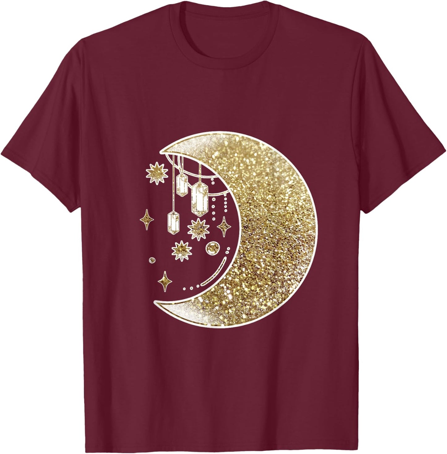 Yellow Half Crescent Moon Stars Ornaments Galaxy Space T-Shirt - T-Shirt | Maroon