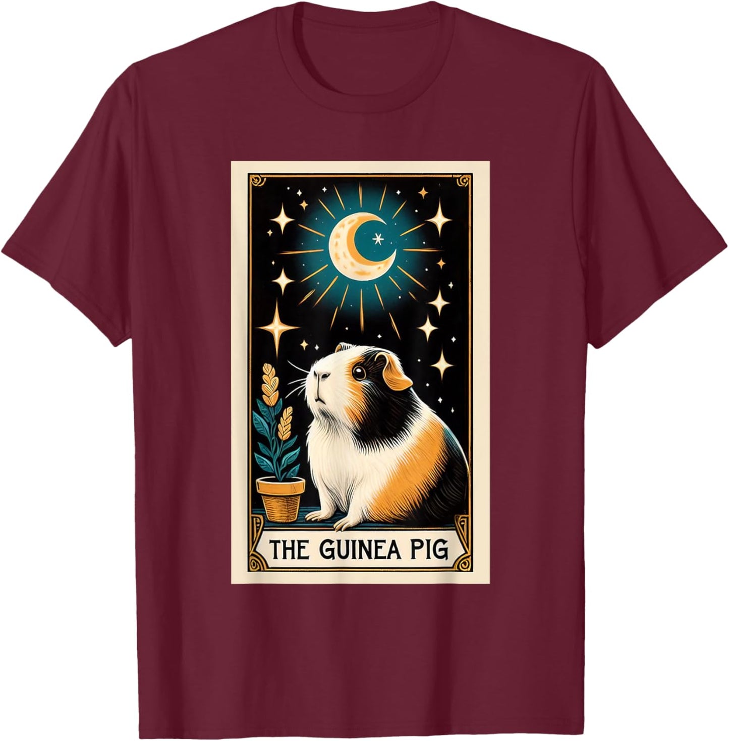 Cute Guinea Pig Tarot Card Star with the Moon Men Women Kids T-Shirt - T-Shirt | Maroon