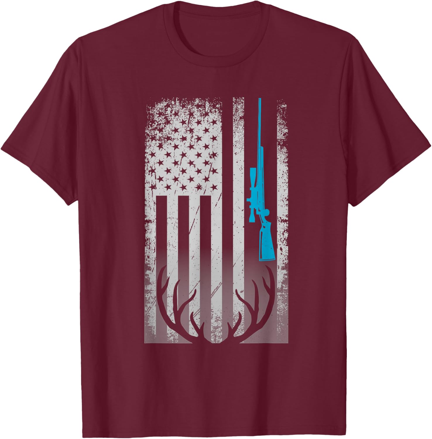Patriotic American Flag Funny Deer Hunting Love Deer Hunters T-Shirt - T-Shirt | Maroon