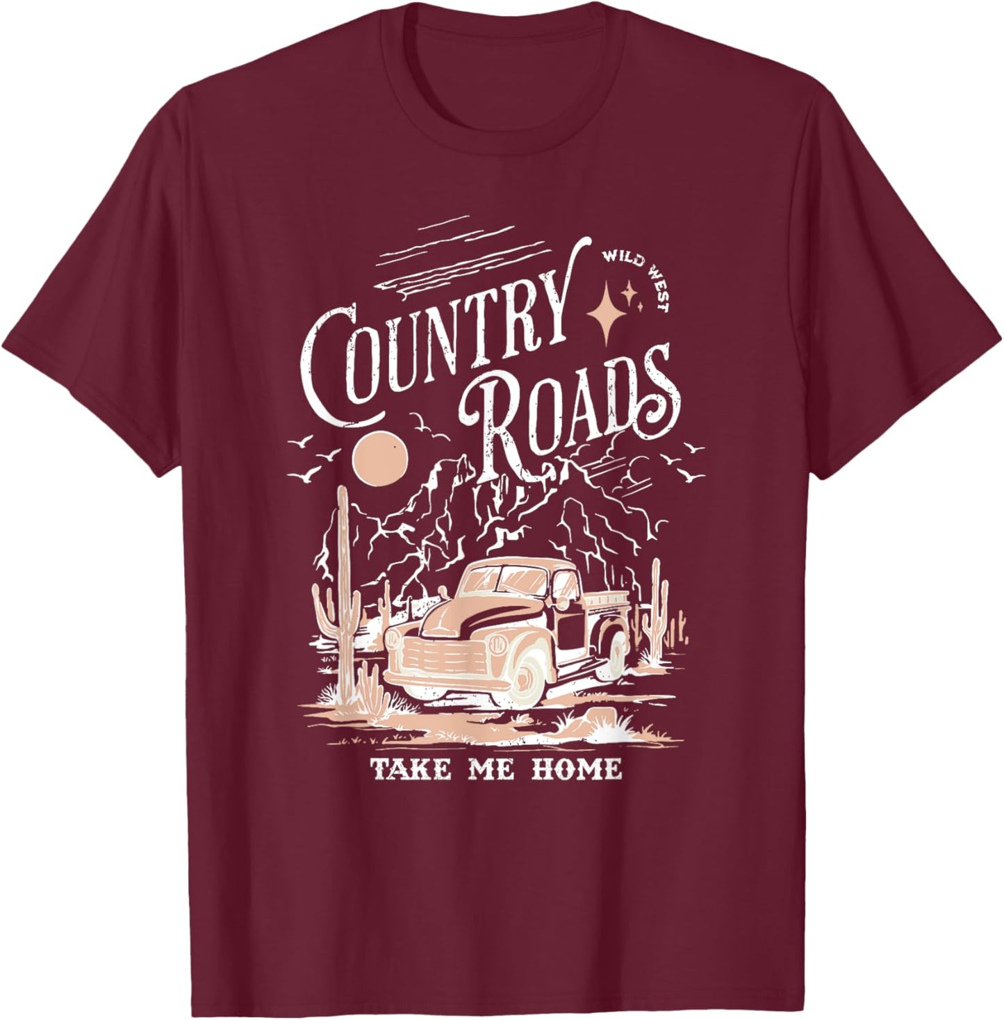 Vintage Retro Music Fans Country Roads Take Me Home T-Shirt - T-Shirt | Maroon