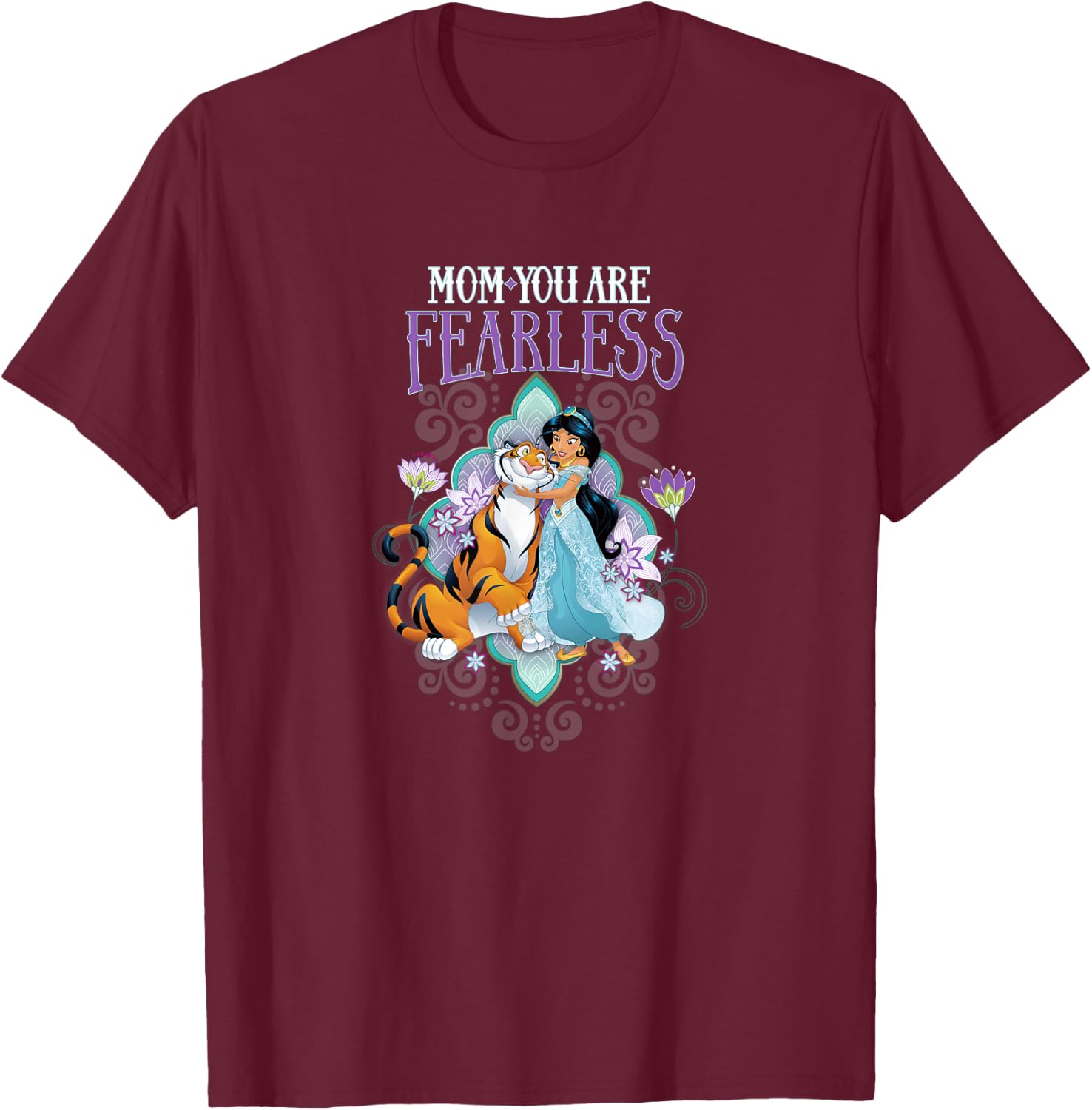 Disney Princess Mother's Day Jasmine & Rajah Fearless Mom T-Shirt - T-Shirt | Maroon