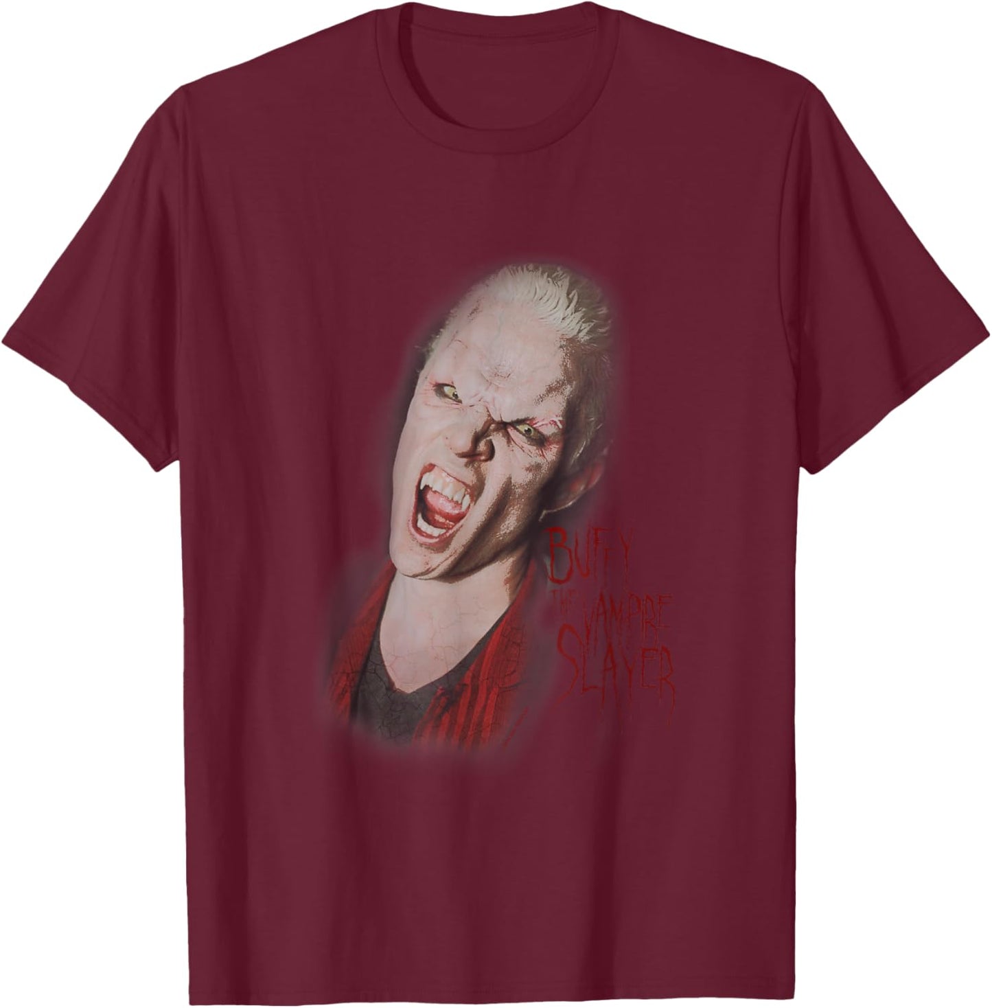 Buffy The Vampire Slayer Spike Vampire Face Closeup Vintage T-Shirt - T-Shirt | Maroon
