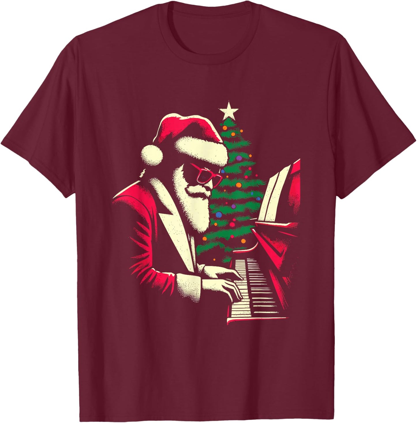 Pianist Santa Claus - Vintage Christmas Piano Lover T-Shirt - T-Shirt | Maroon