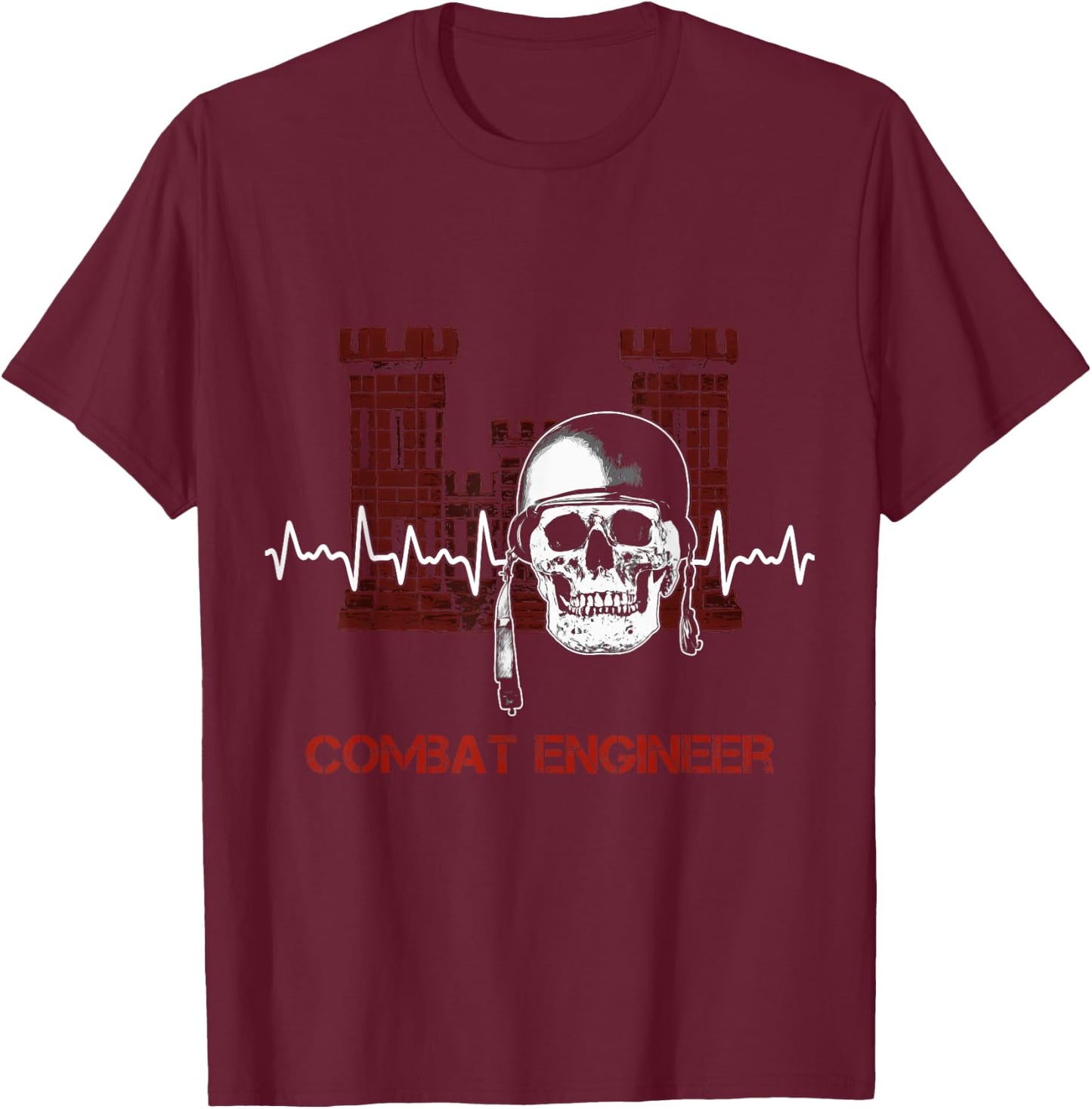 Combat Engineer Heartbeat USA Military Sapper T-Shirt - T-Shirt | Maroon