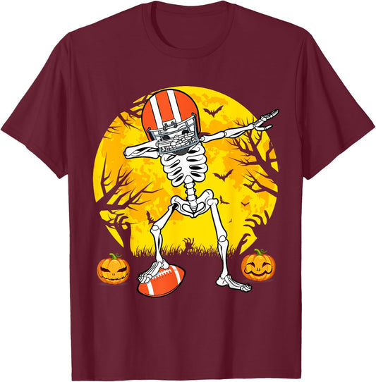 American Football Dabbing Skeleton Halloween Football T-Shirt - T-Shirt | Maroon