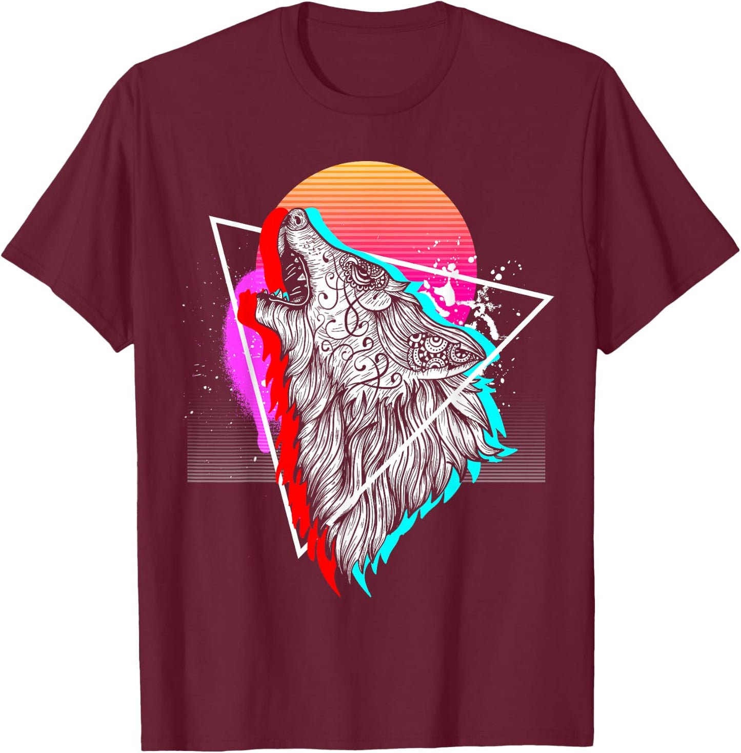 Synthwave Aesthetic Howling Wolf 1990s Retro Vaporwave T-Shirt - T-Shirt | Maroon