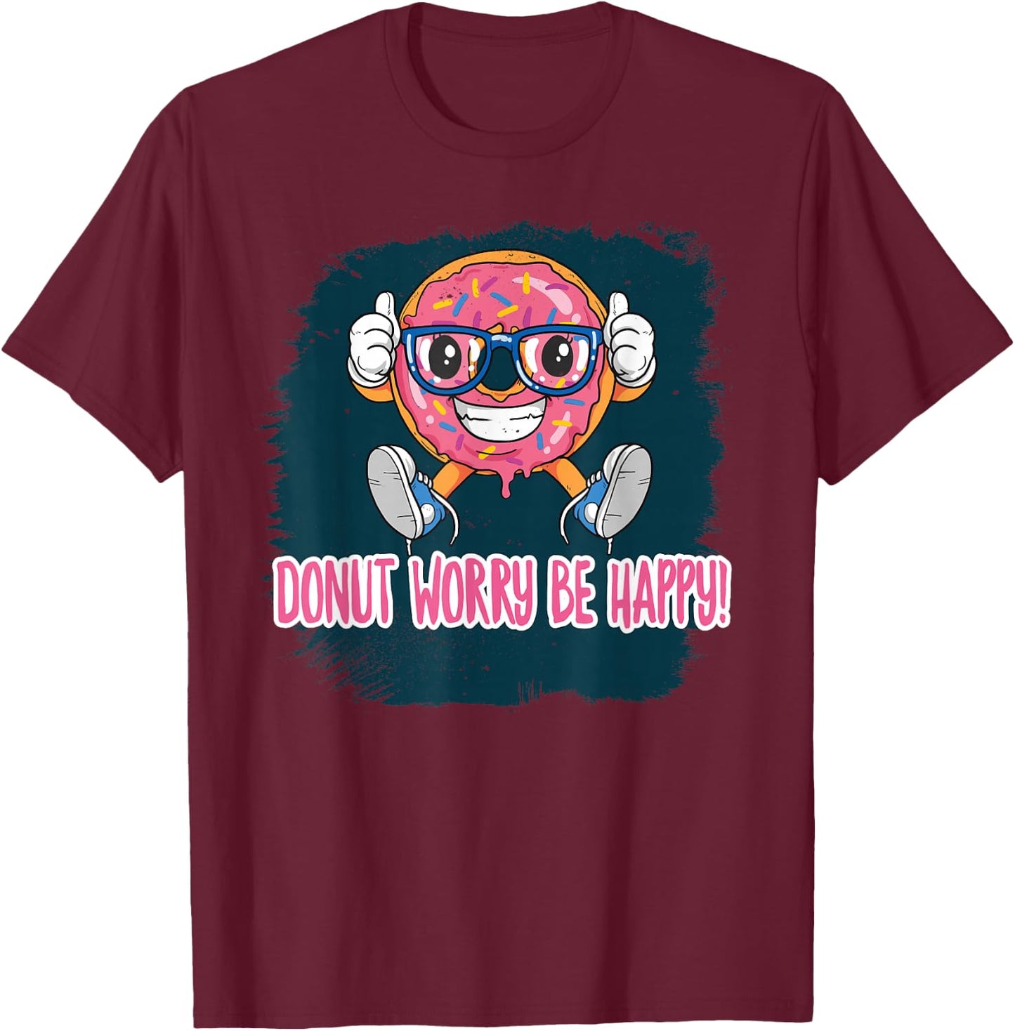 Donut Worry Baker Baking Be Happy Donuts Cook Chef Pun Kids T-Shirt - T-Shirt | Maroon