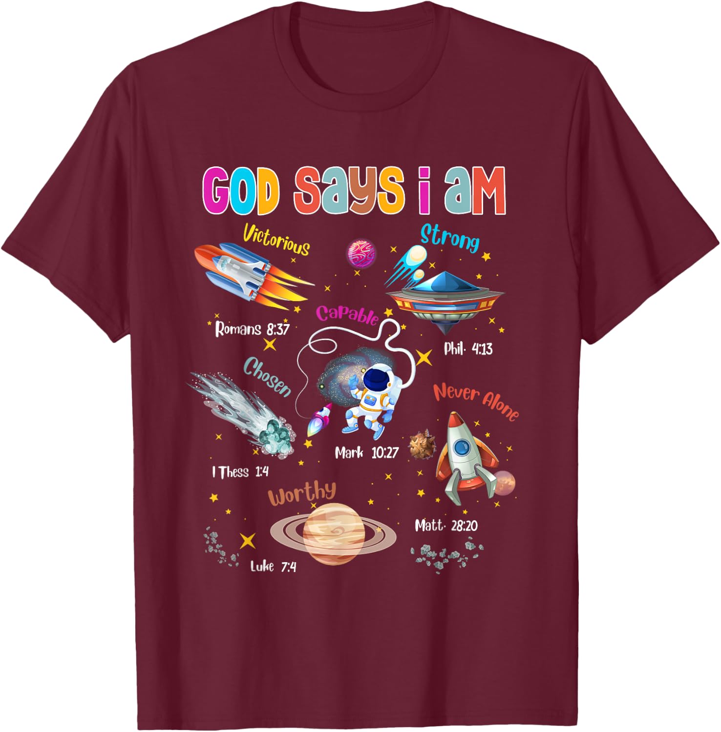 God Says I Am Cute Christian Outer Space Toddler Boys Kids T-Shirt - T-Shirt | Maroon