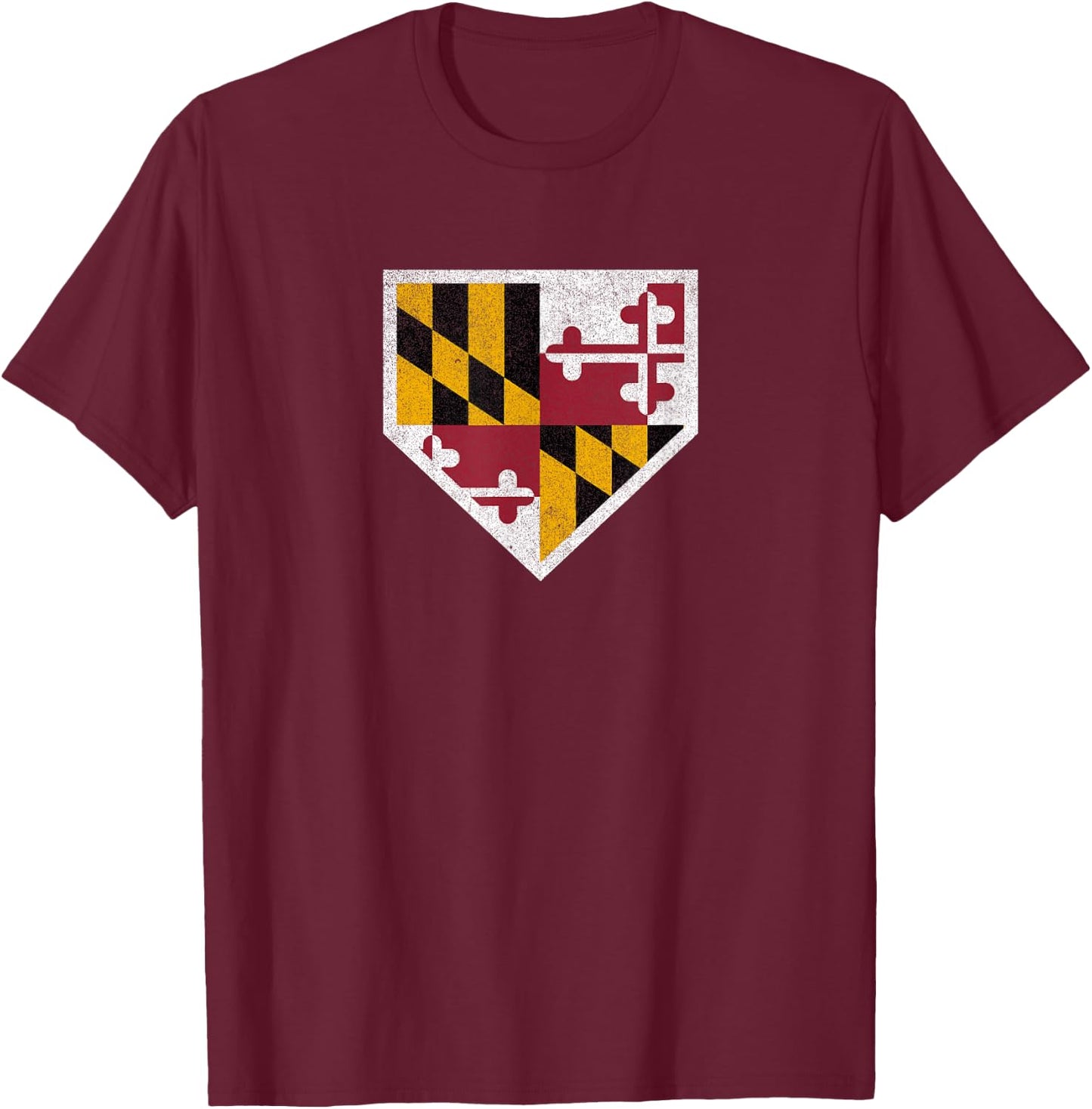 Vintage Baseball Home Plate With Maryland State Flag T-Shirt - T-Shirt | Maroon