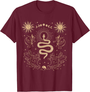 Dark Academia Tarot Card Sun Moon Crystals Witch Aesthetic T-Shirt - T-Shirt | Maroon