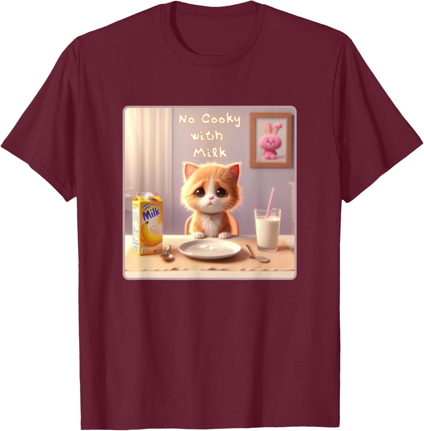 Great Kpop Gift No Cooky with Milk Kitten Banana Milk T-Shirt - T-Shirt | Maroon