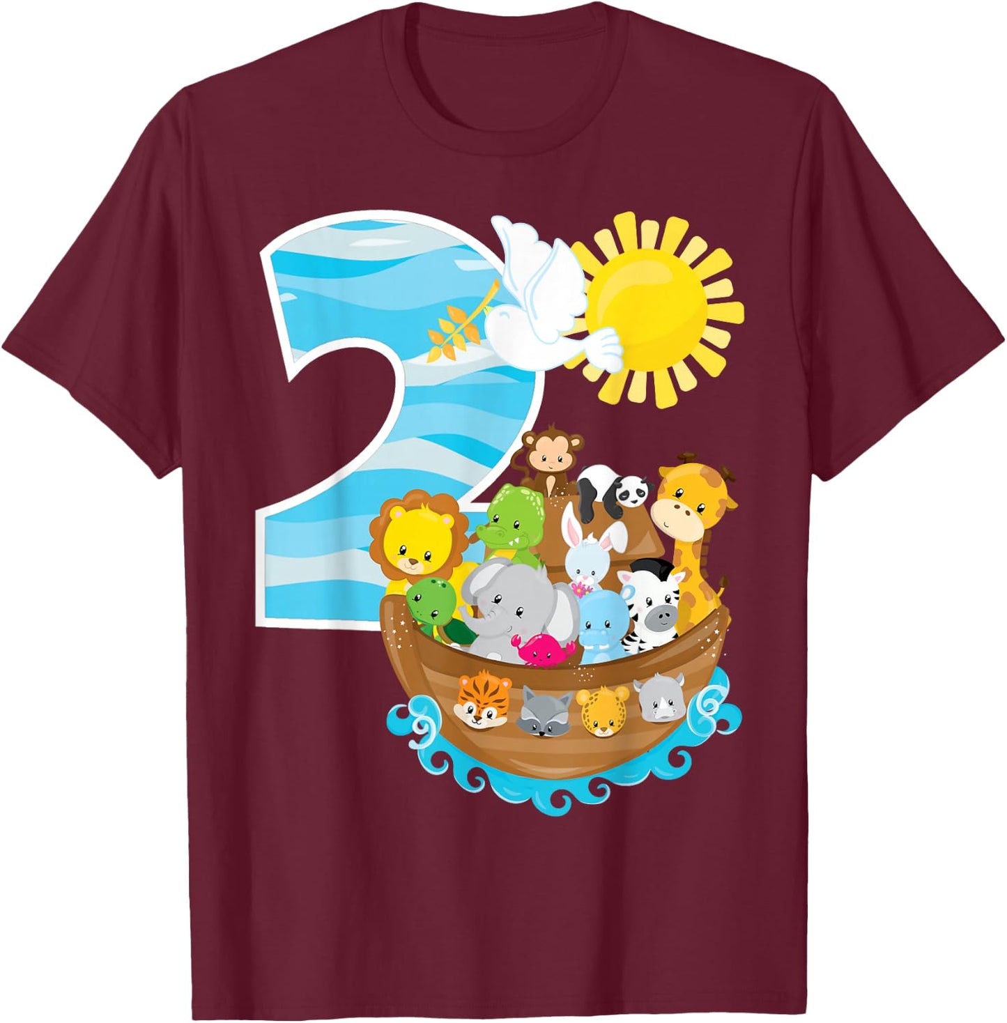 Noah's Ark Birthday Party 2nd Birthday 2 Year Old Toddler T-Shirt - T-Shirt | Maroon