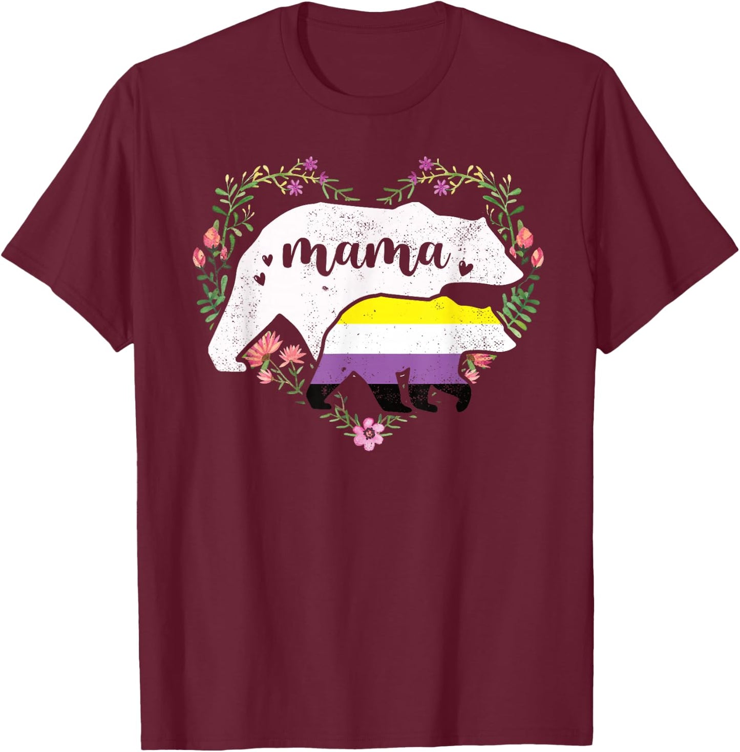 LGBTQ Mama Bear Non Binary Gay Equal Rights Rainbow T-Shirt - T-Shirt | Maroon