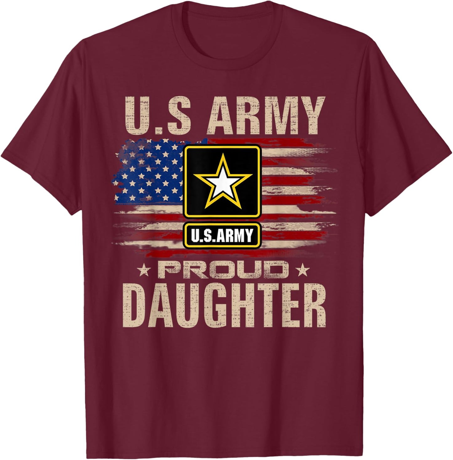 Vintage U.S Army Proud Daughter With American Flag T-Shirt - T-Shirt | Maroon