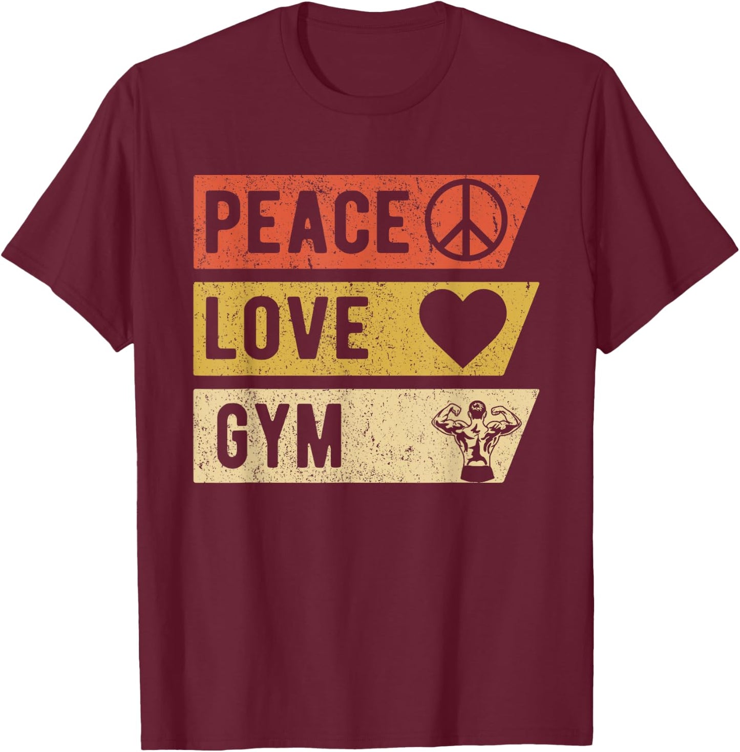 Vintage Peace Love Gym Sports Lover Player Gifts T-Shirt - T-Shirt | Maroon