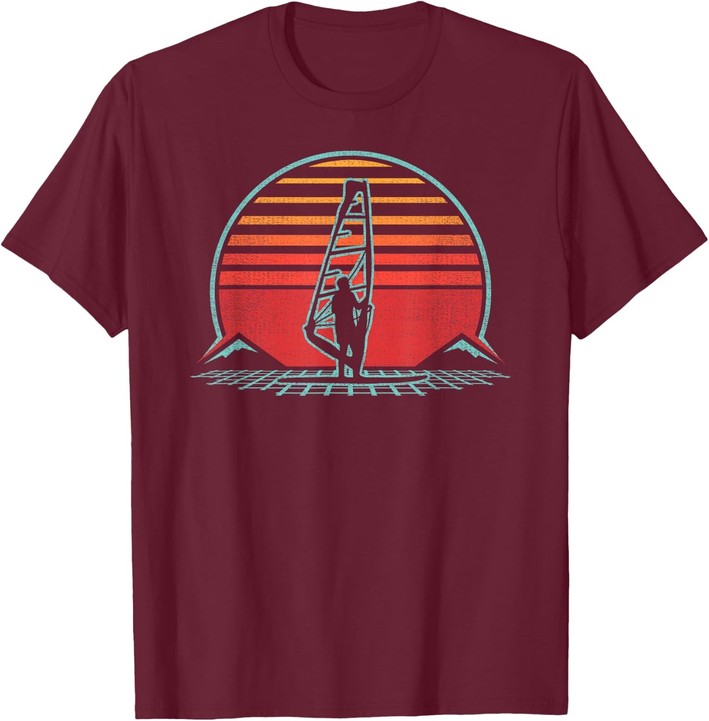 Windsurfing Retro 80s Style T-Shirt - T-Shirt | Maroon