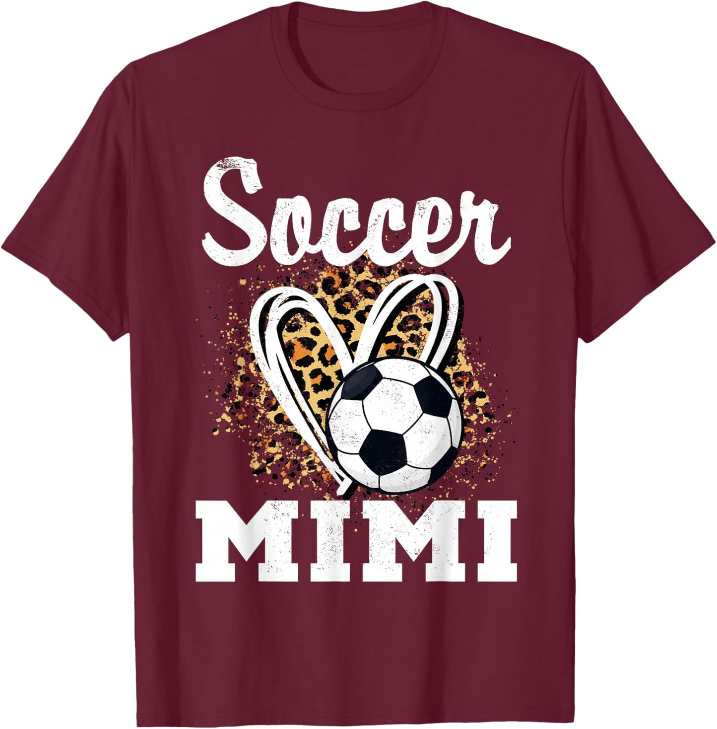 Soccer Mimi Leopard Heart Grandma Matching Family T-Shirt - T-Shirt | Maroon